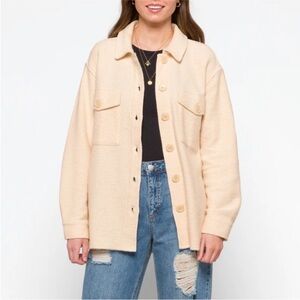 Sanctuary Frankie Cotton Polyester Blend Knit Cream Shacket Shirt Jacket Size S